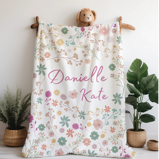 Personalized Boho Wildflower Floral Throw Blanket